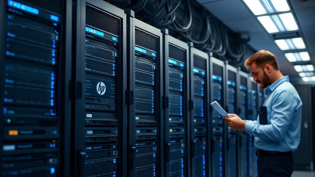 نمایی از دیتاسنتر مدرن با سرورهای اچ پی در رک